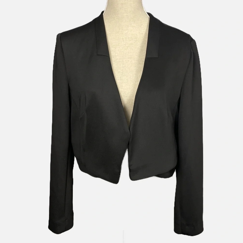 Jones New York Petite Scuba Cropped Open Jacket Black Size 14P NWT